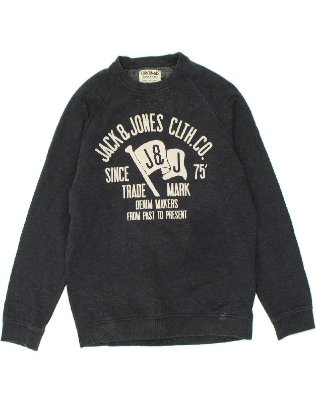 JACK & JONES Mens Graphic Sweatshirt Jumper Large Navy Blue Cotton Cotton Hoodie Fleece Lining Warmth JACK & JONES Mens Graphic Sweatshirt Jumper Large Navy Blue Cotton Cotton Hoodie Fleece Lining Warmth