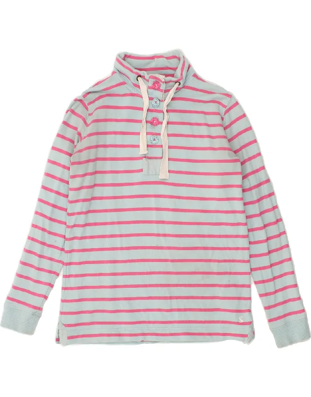 JOULES Womens Button Neck Sweatshirt Jumper UK 14 Large Blue Striped Hoodie with Zipper Placket Modern Functional JOULES Womens Button Neck Sweatshirt Jumper UK 14 Large Blue Striped Hoodie with Zipper Placket Modern Functional
