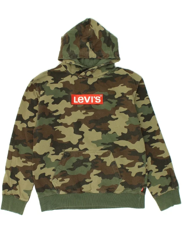 LEVI'S Boys Graphic Hoodie Jumper 13-14 Years Green Camouflage Cotton Hoodie with Hem Raw Edge Edgy Unfinished LEVI'S Boys Graphic Hoodie Jumper 13-14 Years Green Camouflage Cotton Hoodie with Hem Raw Edge Edgy Unfinished