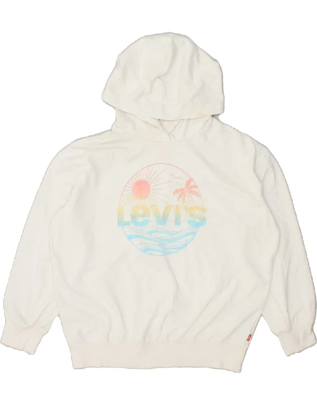 LEVI'S Girls Graphic Hoodie Jumper 15-16 Years White Cotton Hoodie with Half-Zip Sporty Casual LEVI'S Girls Graphic Hoodie Jumper 15-16 Years White Cotton Hoodie with Half-Zip Sporty Casual