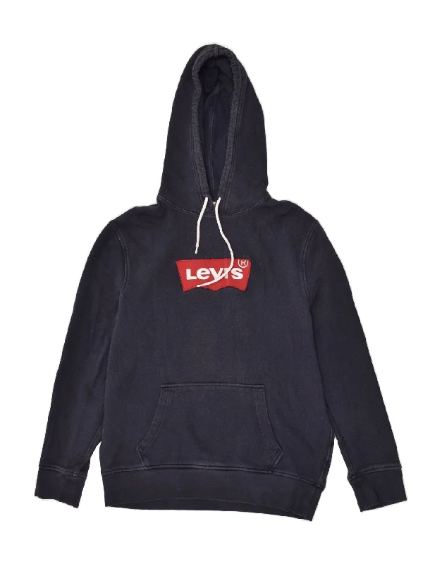 LEVI'S Mens Graphic Hoodie Jumper Large Navy Blue Cotton Hoodie with Color Block Contrast Stylish LEVI'S Mens Graphic Hoodie Jumper Large Navy Blue Cotton Hoodie with Color Block Contrast Stylish