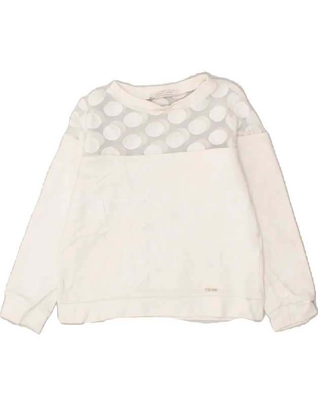 LIU JO JUNIOR Girls Sweatshirt Jumper 4-5 Years White Hoodie with Front Slit Layering Stylish LIU JO JUNIOR Girls Sweatshirt Jumper 4-5 Years White Hoodie with Front Slit Layering Stylish