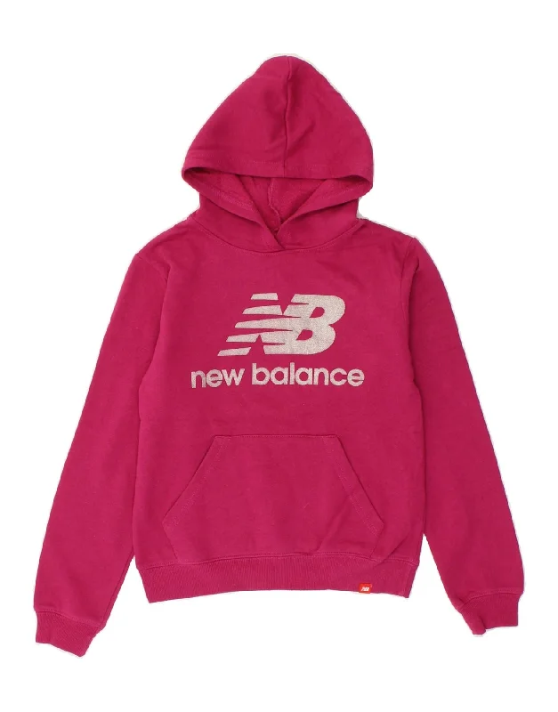 NEW BALANCE Girls Graphic Hoodie Jumper 10-11 Years Medium Pink Cotton Hoodie with Back Slit Movement Comfort NEW BALANCE Girls Graphic Hoodie Jumper 10-11 Years Medium Pink Cotton Hoodie with Back Slit Movement Comfort