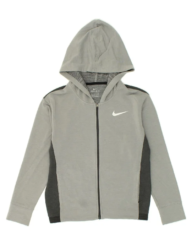 NIKE Boys Dri Fit Graphic Zip Hoodie Sweater 12-13 Years Large Grey Hoodie with Hem Patch Decorative Personalized NIKE Boys Dri Fit Graphic Zip Hoodie Sweater 12-13 Years Large Grey Hoodie with Hem Patch Decorative Personalized