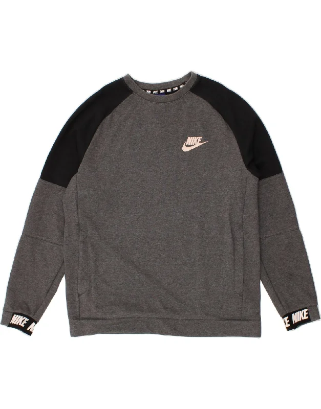 NIKE Mens Graphic Sweatshirt Jumper Medium Grey Colourblock Cotton Hoodie with Raglan Sleeves Sporty Comfortable NIKE Mens Graphic Sweatshirt Jumper Medium Grey Colourblock Cotton Hoodie with Raglan Sleeves Sporty Comfortable