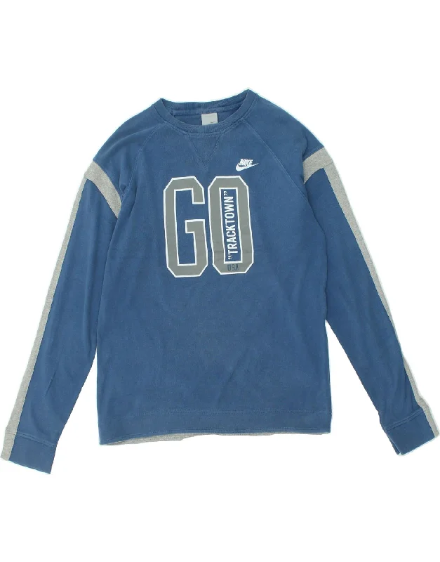 NIKE Mens Graphic Sweatshirt Jumper UK 42/44 Large Blue Hoodie with Elastic Cuffs Stretchable Comfortable NIKE Mens Graphic Sweatshirt Jumper UK 42/44 Large Blue Hoodie with Elastic Cuffs Stretchable Comfortable