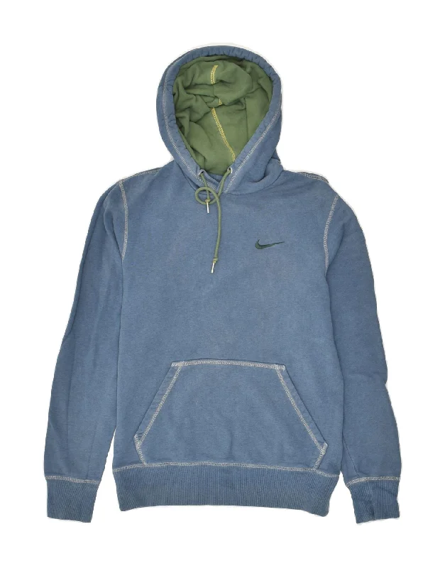 NIKE Mens Hoodie Jumper Small Blue Cotton Hoodie with Color Block Contrast Stylish