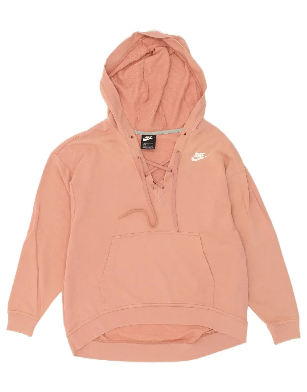 NIKE Womens Oversized Hoodie Jumper UK 14 Medium Pink Cotton Hoodie with Button Placket Classic Preppy NIKE Womens Oversized Hoodie Jumper UK 14 Medium Pink Cotton Hoodie with Button Placket Classic Preppy
