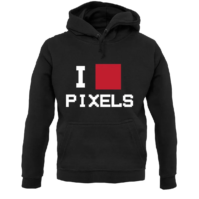 Pixel Heart Unisex Hoodie Hoodie with Hem Frayed Vintage Worn
