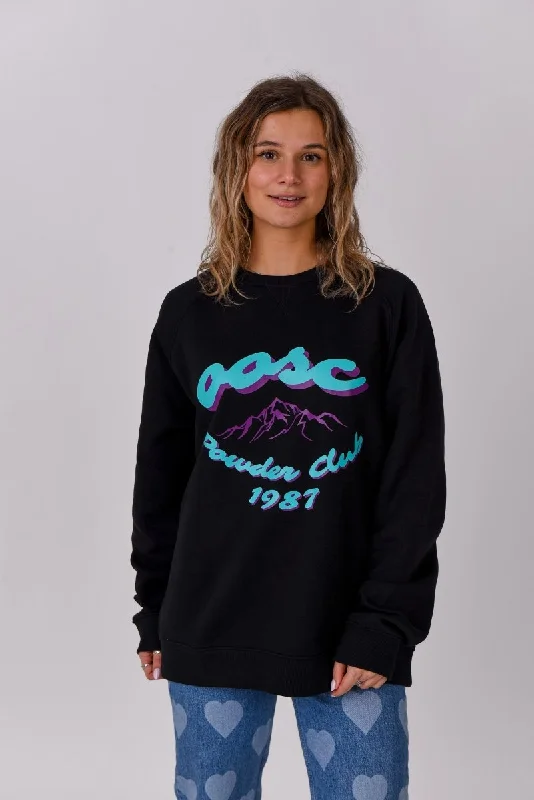 Powder Club Sweatshirt - Black Hoodie with Drawcord Adjustable Secure