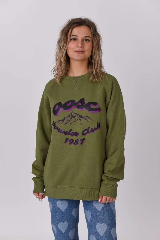Powder Club Sweatshirt - Khaki Hoodie with Zipper Placket Modern Functional