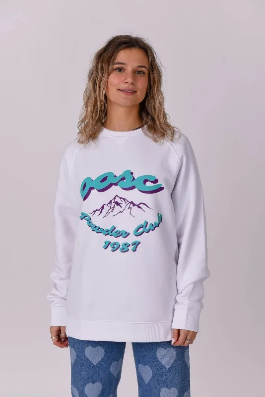 Powder Club Sweatshirt - White Hoodie with Metallic Shiny Futuristic