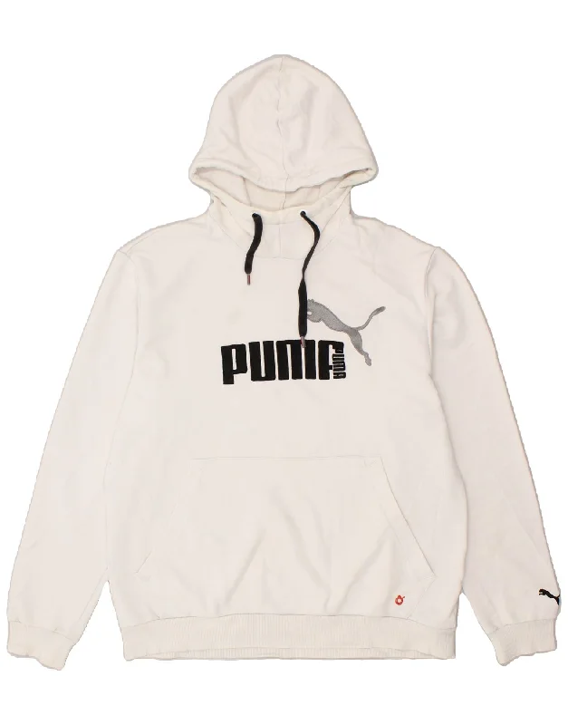 PUMA Mens Graphic Hoodie Jumper Large White Cotton Hoodie with Hem Contrast Bold Stylish PUMA Mens Graphic Hoodie Jumper Large White Cotton Hoodie with Hem Contrast Bold Stylish