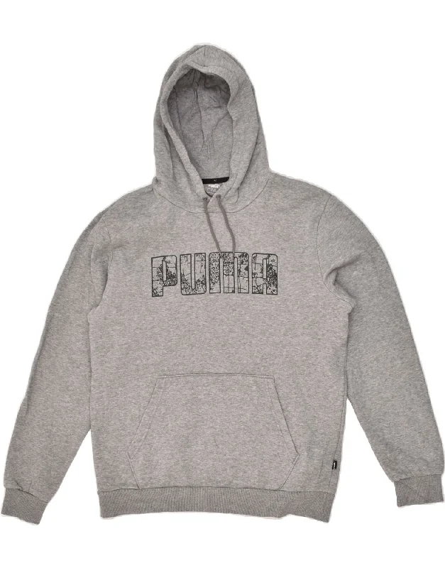 PUMA Mens Graphic Hoodie Jumper Medium Grey Cotton Hoodie with Logo Branding Identity