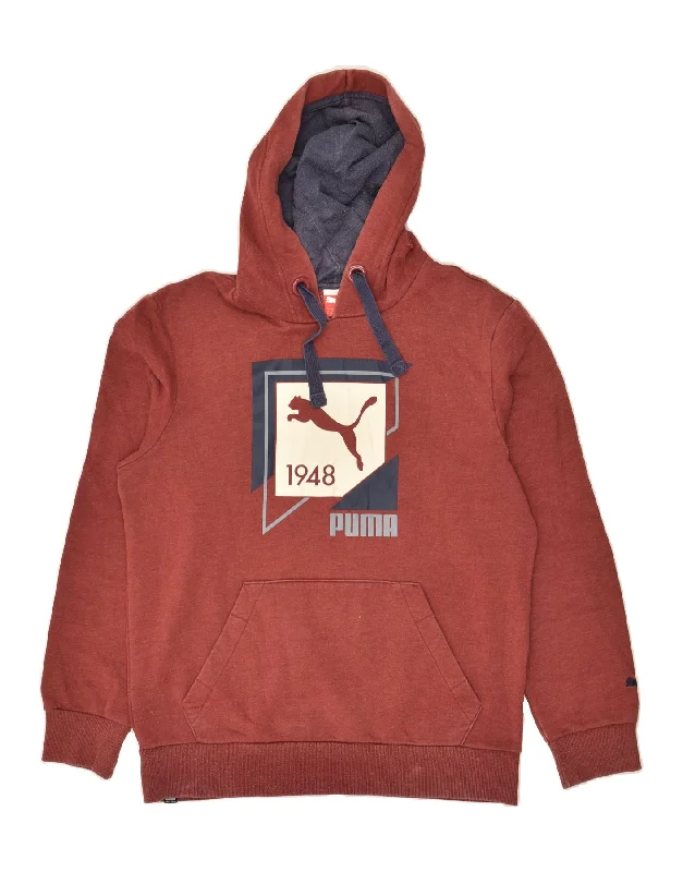 PUMA Mens Graphic Hoodie Jumper Small Red Hoodie with Thumb Holes Functional Cozy