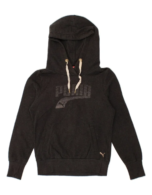 PUMA Womens Graphic Hoodie Jumper UK 10 Small Grey Cotton Hoodie with Elastic Waist Stretchable Comfortable PUMA Womens Graphic Hoodie Jumper UK 10 Small Grey Cotton Hoodie with Elastic Waist Stretchable Comfortable