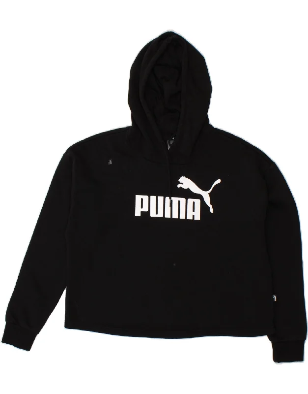PUMA Womens Graphic Oversized Hoodie Jumper UK 6 XS Black Cotton Hoodie with Hem Raw Edge Edgy Unfinished PUMA Womens Graphic Oversized Hoodie Jumper UK 6 XS Black Cotton Hoodie with Hem Raw Edge Edgy Unfinished