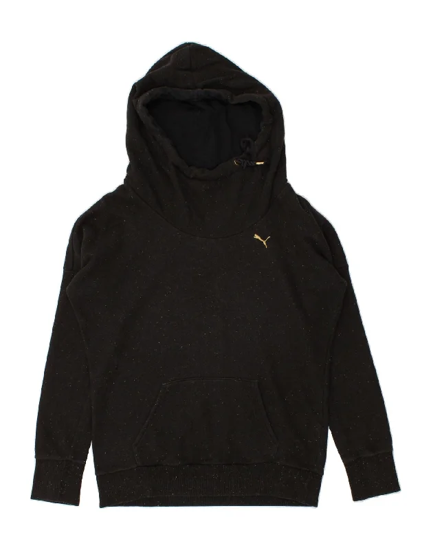 PUMA Womens Hoodie Jumper UK 12 Medium Black Flecked Hoodie with Half-Zip Sporty Casual PUMA Womens Hoodie Jumper UK 12 Medium Black Flecked Hoodie with Half-Zip Sporty Casual