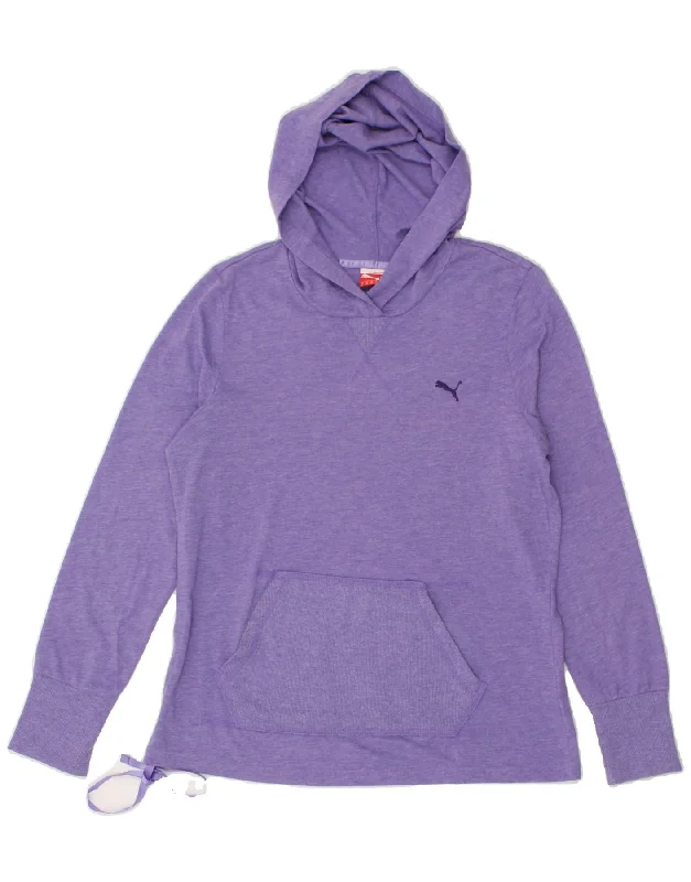 PUMA Womens Hoodie Jumper UK 14 Medium Purple Hoodie with Typography Text Message