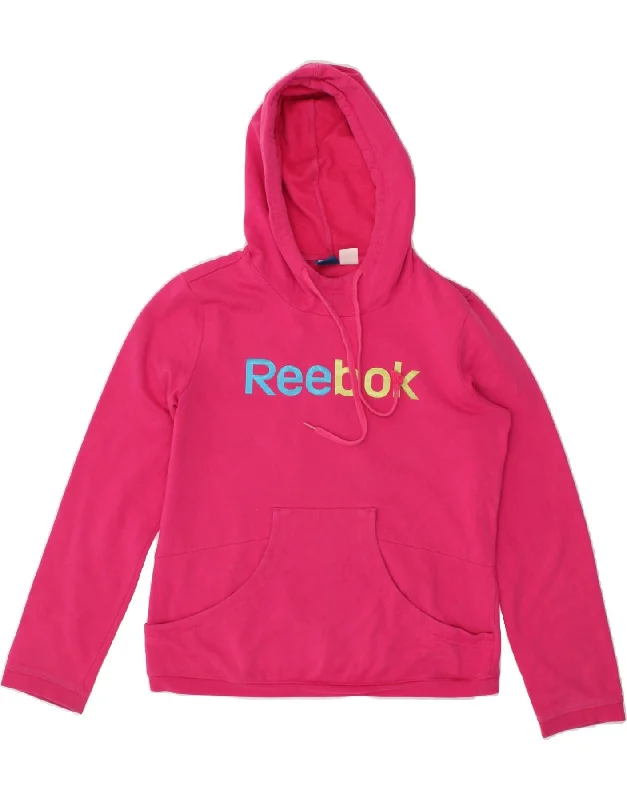 REEBOK Womens Graphic Hoodie Jumper UK 16 Large Pink Cotton Hoodie with Oversized Fit Loose Comfortable REEBOK Womens Graphic Hoodie Jumper UK 16 Large Pink Cotton Hoodie with Oversized Fit Loose Comfortable