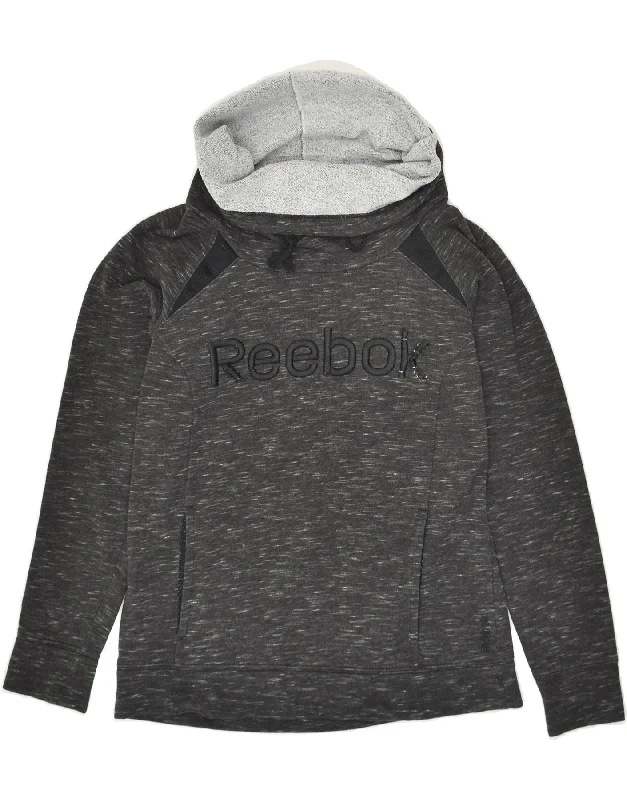 REEBOK Womens Graphic Roll Neck Sweatshirt Jumper UK 12 Medium Grey Hoodie Jacket Zipper Layering REEBOK Womens Graphic Roll Neck Sweatshirt Jumper UK 12 Medium Grey Hoodie Jacket Zipper Layering