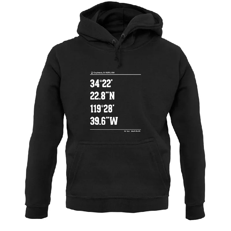 Surfing Coordinates Rincon Point Unisex Hoodie Hoodie with Velcro Closure Adjustable Secure Surfing Coordinates Rincon Point Unisex Hoodie Hoodie with Velcro Closure Adjustable Secure