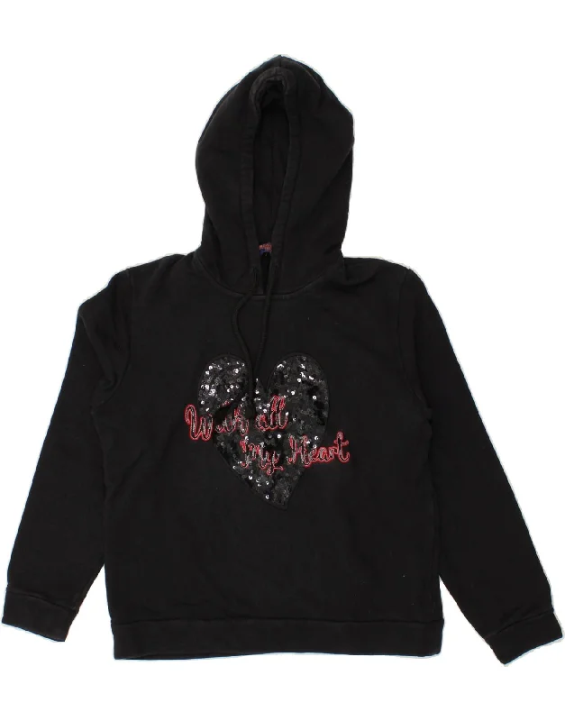 TRUSSARDI JEANS Girls Graphic Hoodie Jumper 13-14 Years Medium Black Zip Hoodie Drawstring Kangaroo Pocket TRUSSARDI JEANS Girls Graphic Hoodie Jumper 13-14 Years Medium Black Zip Hoodie Drawstring Kangaroo Pocket