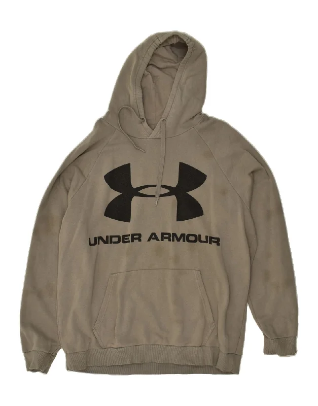 UNDER ARMOUR Mens Tall Graphic Hoodie Jumper XL Grey Cotton Hoodie with Hem Fringe Bohemian Relaxed