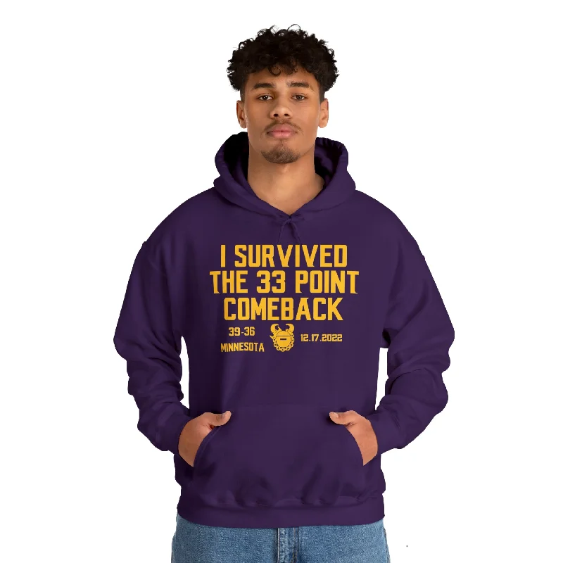 Unisex Heavy Blend™ Hoodie - Survived the 33 Point Comeback Hoodie with Monochrome Minimalist Simple Unisex Heavy Blend™ Hoodie - Survived the 33 Point Comeback Hoodie with Monochrome Minimalist Simple