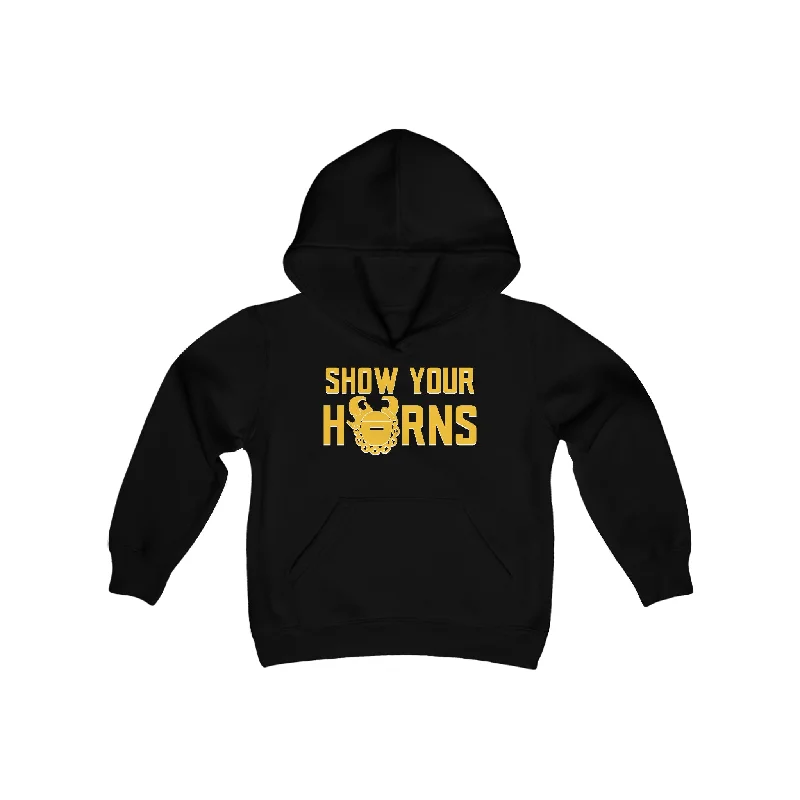 Youth Heavy Blend Hoodie - Show Your Horns Hoodie with Drawcord Adjustable Secure