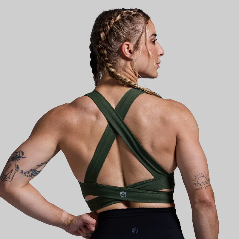 Double Cross Sports Bra (Tactical Green) Comfortable Active Bra