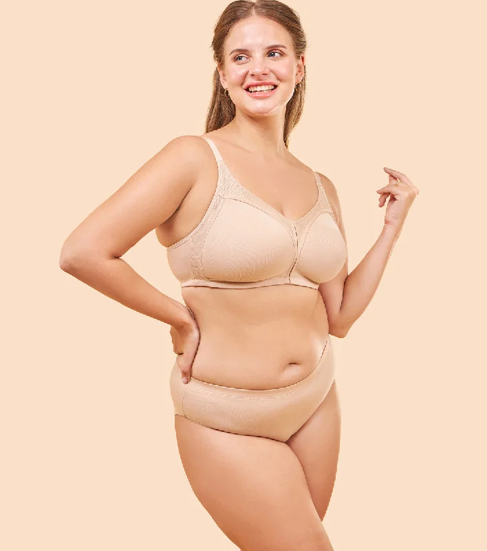 Enamor Fab-Cool AB75 M-frame Jiggle Control Full Support Stretch Cotton Bra for Women- Full Coverage, Non Padded and Wirefree - Pale Skin Chic Lace Underwear