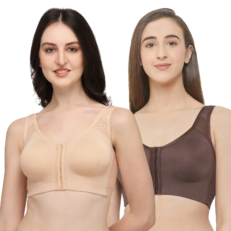 Front Closure Full Coverage Non Padded Non Wired Bra-Combo CB-334 Adjustable Bra Straps