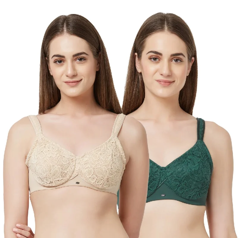 Full Coverage Non Padded Wired Lace Bra(Pack Of 2) FB-610 Stretchy Wireless Bra