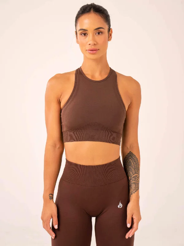 Lift Seamless High Neck Sports Bra - Chocolate Elegant Lace Lingerie