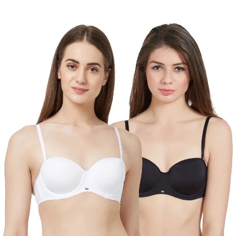 Medium Coverage Padded Wired Strapless Bra with Detachable Straps (Pack Of 2) FB-508A Breathable Comfort Bra