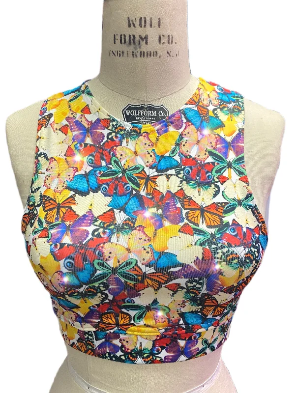 Multi-Butterfly Opal Stone Sports Bra Soft Cotton Bra