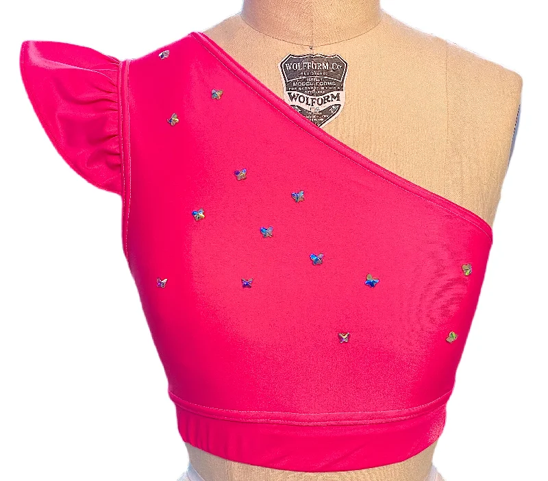 Neon Pink Crystal Flutter Bra Strapless Support Bra
