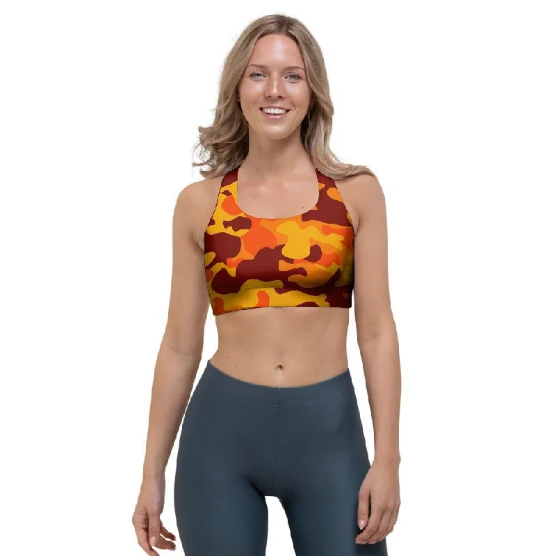 Orange Camo Print Sports Bra Stylish Strapless Bra