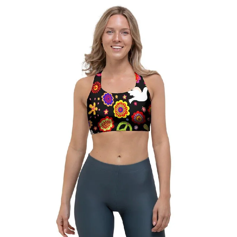 Peace Sign Hippie Sports Bra Soft Lace Bra
