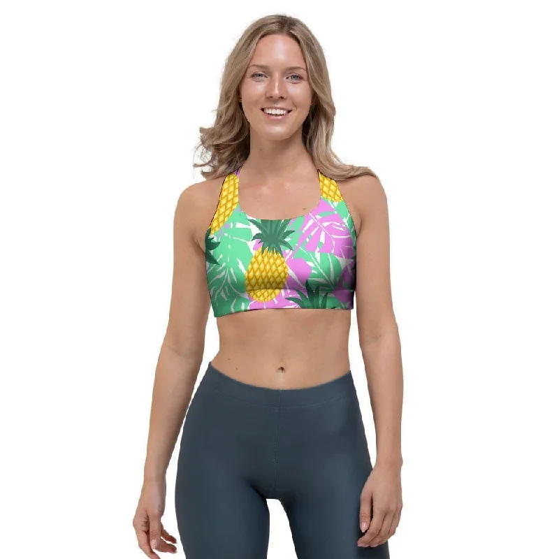 Pineapple Print Sports Bra Soft Mesh Bra