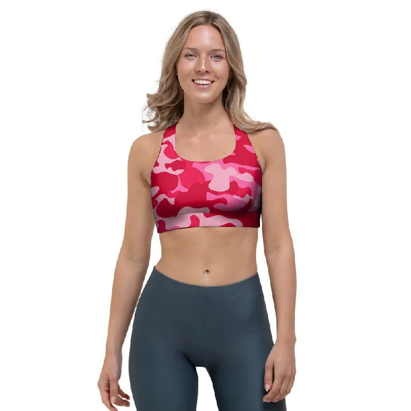 Pink Camo Print Sports Bra Chic Satin Bra