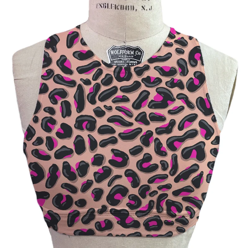 Pink Leopard Crew Neck Sports Bra Trendy Sports Bra