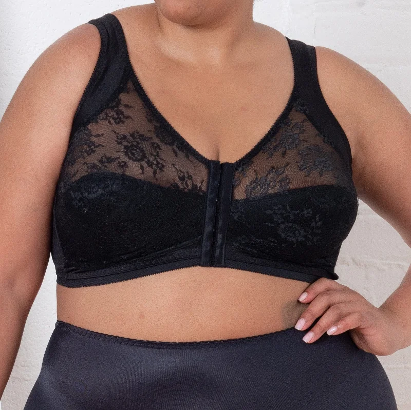 Style 9605 | Front Closure Back Support Bandeau Bra - Black Full Coverage Bralette