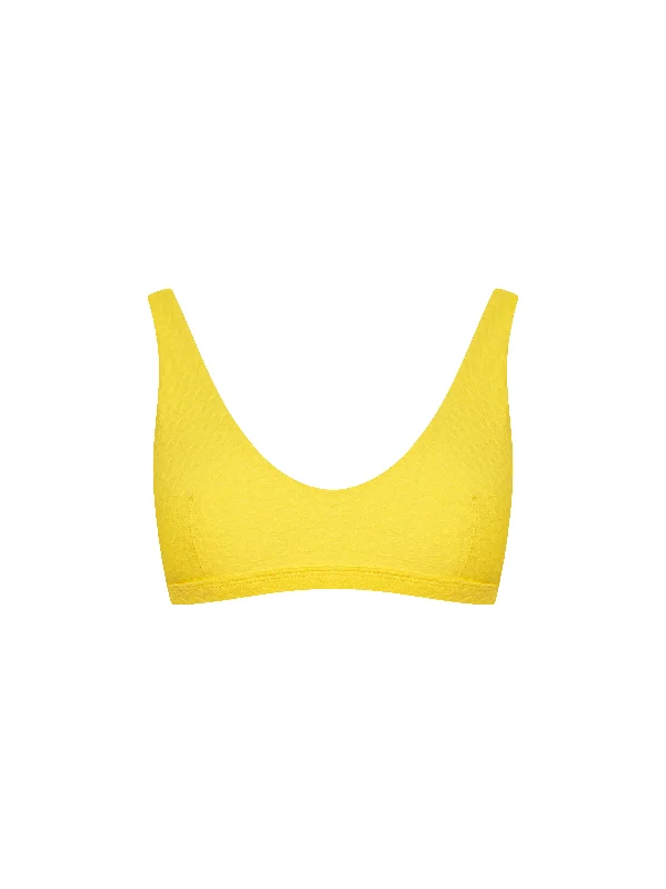 The Plunge Crop Bra - Lemon (Embossed) Push-Up Padded Bra