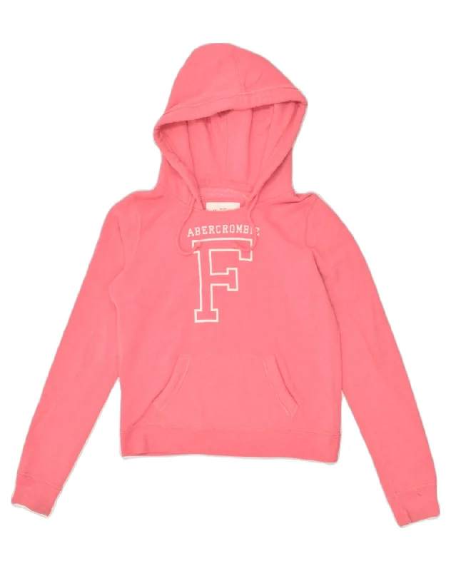 ABERCROMBIE & FITCH Womens Graphic Hoodie Jumper UK 12 Medium Pink Cotton Hoodie with Pattern Geometric Abstract