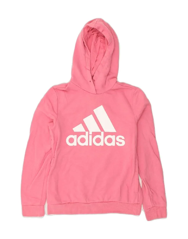 ADIDAS Womens Graphic Hoodie Jumper UK 8/10 Small Pink Cotton Hoodie with Double Zipper Versatile Adjustable