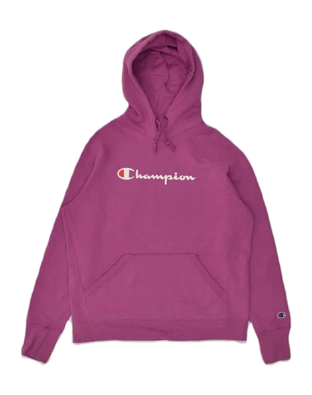 CHAMPION Womens Graphic Hoodie Jumper UK 14 Medium Purple Polyester Hoodie with Fur Luxurious Winter