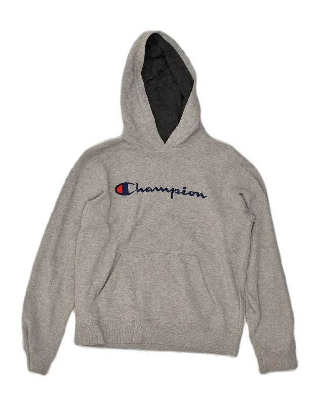 CHAMPION Womens Graphic Hoodie Jumper UK 18 XL Grey Cotton Hoodie with High Neck Warm Protective