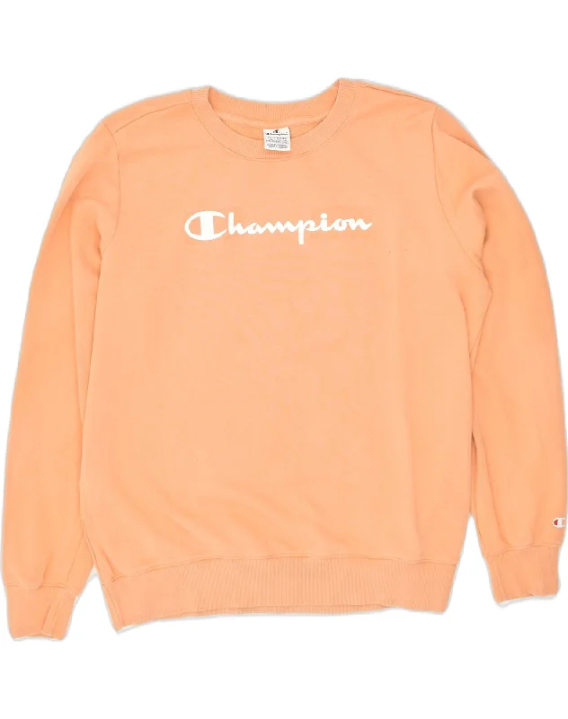 CHAMPION Womens Graphic Sweatshirt Jumper UK 20 2XL Orange Cotton Graphic Hoodie Design Print